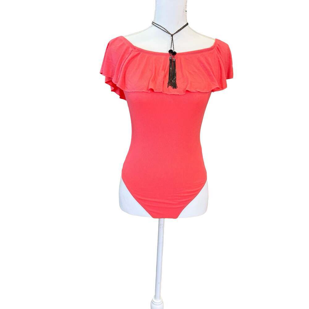 Express Ribbed Off-The-Shoulder Ruffle Bodysuit Size S